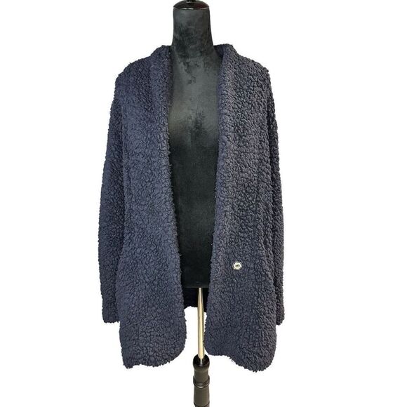 Iro Faux Shearling Piacie Jacket Oversized Navy Snap Front Heavy Pockets Size 38 - Picture 5 of 14